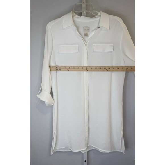 Chico’s White Tunic Blouse Women’s 0 (US 4) Long Sleeve Button Front Roll Tab - Picture 5 of 8
